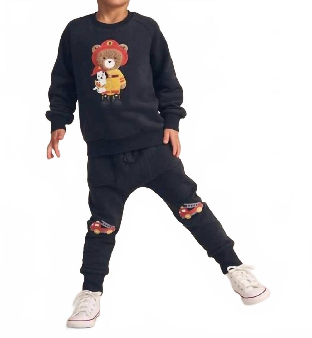 NEW HUXBABY boy's fire truck drop crotch pant in black